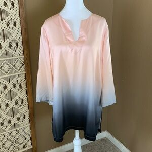 Badgley Mischka Silk Ombré‎ Blouse/Tunic Large NWT Pink to Gray